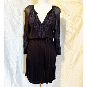 LUCKY BRAND BLACK WITH BLUE  EMBROIDERY DRESS SMALL NWT